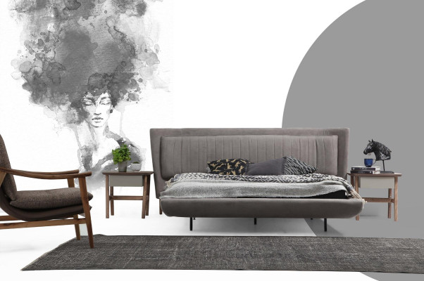 Bett Bettrahmen Doppelbett Stoff Modern Grau Schlafzimmer Doppel Neu