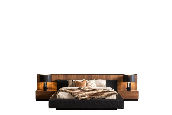 Bettfarbe Schwarz Moderner Stil Luxuriös Bett + 2x Nachttische für Schlafzimmer