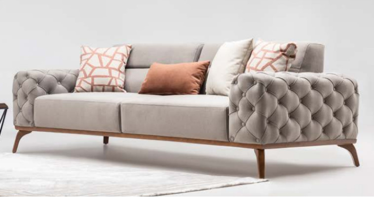 Couch Polstersofa Dreisitzer Sofa 3 Sitzer Stoffsofa Grau Moderne