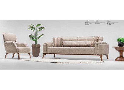Komplette Beige Kunstleder Sofas Designer Leder Dreisitzer Einzel Sessel