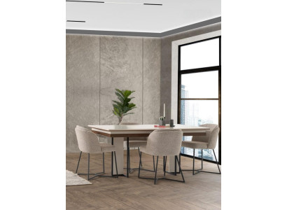 Komplette Beige Esszimmer Garnitur Designer Essgruppe Holztisch Stühle