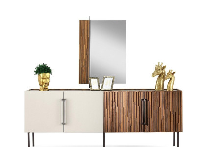 Braun-Weißes Sideboard Designer Holz Anrichte Holzschränke Edle Kommode