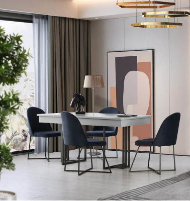 Designer Küchengruppe Esszimmer Möbel Essecke Esstisch Stühle 7tlg Neu