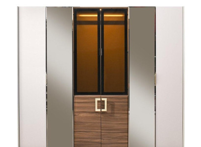 Beiger LED-Kleiderschrank Holzschrank Schlafzimmer Möbel Spiegelschrank