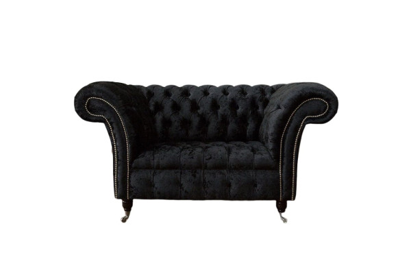 Chesterfield Sessel Design Polster Couch Schwarz Textil Stoff Lounge