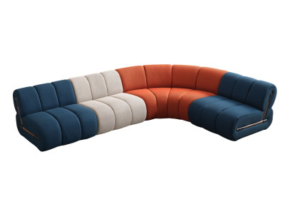 Wohnzimmer Dreifarbiges Ecksofa L-Form Textilcouch Designer Polster Möbel