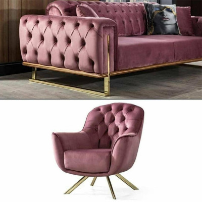 Möbel  Wohnzimmer Mehrfarbig Set 2x 3-Sitzer Sofas und Sessel 3tlg.