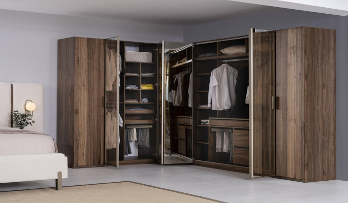 Moderner Braun Eckschrank Designer Regalschrank Holzschrank Luxus Möbel