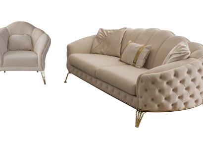 Wohnzimmer Komplett 3tlg Modern  Dreisitzer Sofa Couch Luxus 2x Sessel