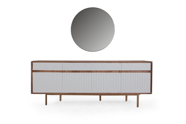 Luxuriöse 4-türige Kommode Spiegel Weißes Sideboard Designer Holz Möbel