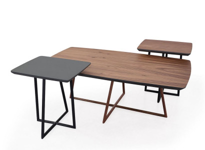 Braun-Schwarzes Couchtisch Set Wohnzimmer Beistelltisch 2x Tische 3tlg