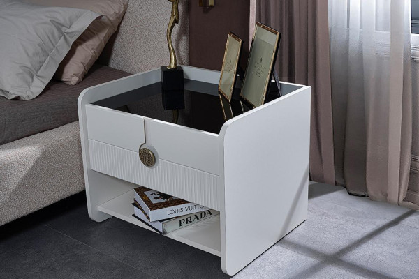 Weißer Nachttisch Designer Schlafzimmer Nachtkonsole Moderne Holz Möbel