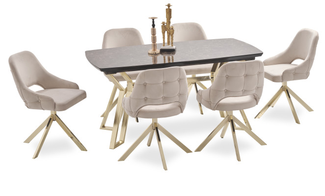 Modern 6x Stühle Polsterstuhl Luxus Sessel Beige Stuhl Lehnstuhl Esszimmer