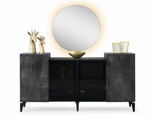 Esszimmer-Set 6tlg Esstisch Stühle Sideboard mit Spiegel Dunkelgrau Einfarbig