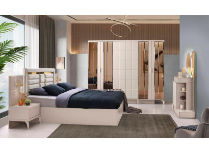 Schlafimmer Kompletteinrichtung 6tlg Beige Einfarbig Modern Design Stil