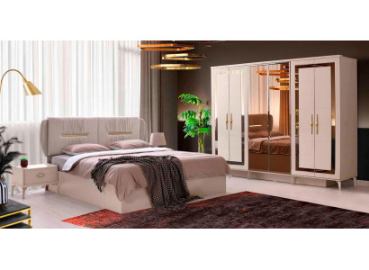 Schlafzimmer Beige Set 4tlg Bett Nachttische Kleiderschrank Modern Design