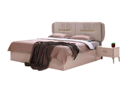 Bett Schlafzimmer Doppelbett Modern Design Rechteckig Beige Einfarbig