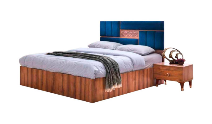 Bett Schlafzimmer Braun Blau Zweifarbig Doppelbett Modern Design Rechteckig
