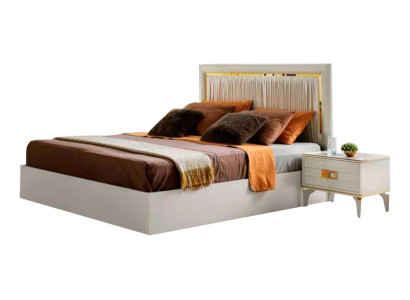 Bett Weiß Einfarbig Modern Design Rechteckig Textil Schlafzimmer Stil
