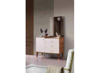 Kommode mit Spiegel Weiß Braun Zweifarbig Modern Rechteckig Design Stil
