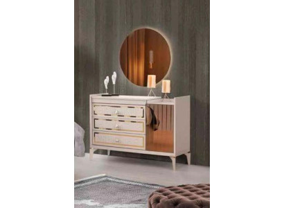 Modern Zweifarbig Kommode mit Spiegel Beige Gold Schlafzimmer Rechteckig Form