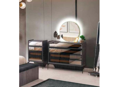 Kommode mit Spiegel Grau Einfarbig Modern Rechteckig Form Schlafzimmer Stil