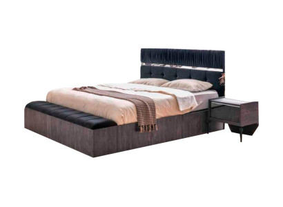 Bett Schlafzimmer Moder Rechteckig Design Grau Doppelbett Einfarbig Textil
