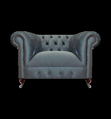 Chesterfield Grauer Stoffsessel Wohnzimmer Textil Einsitzer Edler Sessel