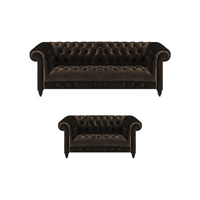Braune Chesterfield Sitzmöbel Wohnzimmer 2-Sitzer Luxus Dreisitzer 2tlg