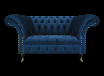 Blauer Chesterfield Zweisitzer Wohnzimmer Polster Sitzmöbel Luxus Couch