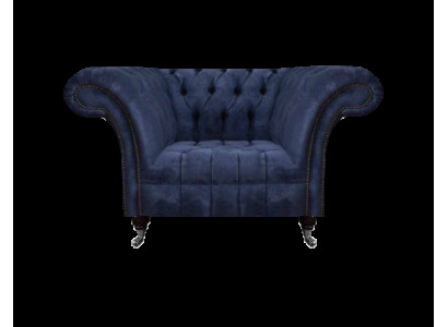 Dunkelblauer Chesterfield Einsitzer Wohnzimmer Textil Polstersessel Neu