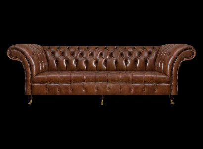 Braune Chesterfield Ledercouch Edle Couchen 3-Sitzer Wohnzimmer Möbel