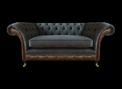 Braun-Grauer Chesterfield Einsitzer Wohnzimmer Sitzsessel Textil Möbel