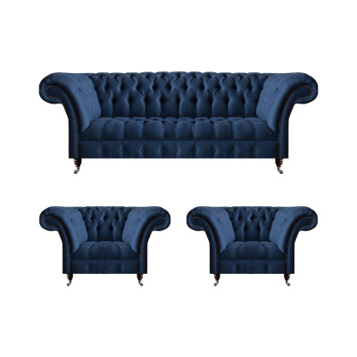 Luxuriöse Chesterfield Garnitur Moderner Dreisitzer 2x Polstersessel