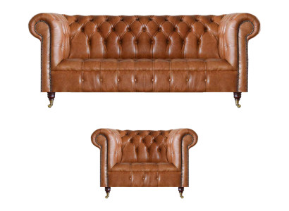 Braune Stilvolle Chesterfield Ledersofas Komplette Couchgarnitur 2tlg