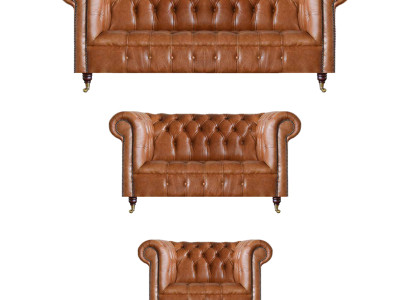 Braune Chesterfield Ledersofas Designer Wohnzimmer Couchen Möbel 3tlg