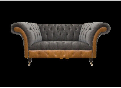 Grauer Exklusiver Chesterfield Zweisitzer Komfortable Textil Edle Sofas