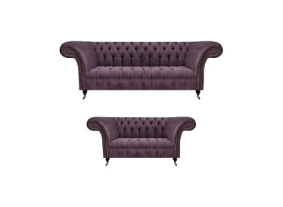 Komplette Chesterfield Lila Sitzgarnitur 2x Sofas Dreisitzer 2-Sitzer