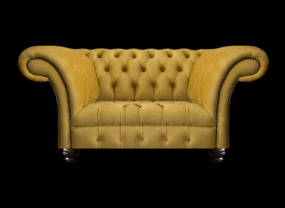 Moderne Chesterfield Gelbe Textilcouch Exklusiver Wohnzimmer Zweisitzer