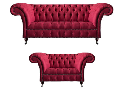 Rosa Chesterfield 3-Sitzer Stilvoller Zweisitzer Wohnzimmer Textil Set