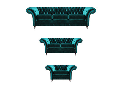 Grüne Wohnzimmer Chesterfield Garnitur Designer Polstermöbel Luxus Set