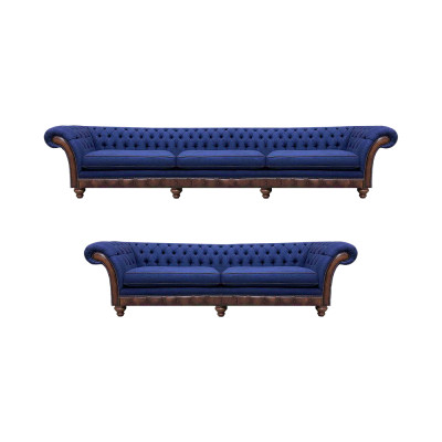 Blaue Chesterfield Stoffcouchen Designer Sofagarnitur Luxus Sitzmöbel