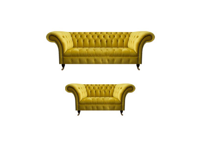 Stilvolle Gelbe Chesterfield Polstergarnitur Wohnzimmer Couchen 2tlg