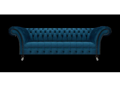 Luxus Blaue Chesterfield Textilcouch Wohnzimmer Polstermöbel 3-Sitzer