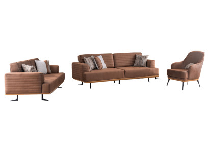 Exklusive Dreisitzer-Sofas und -Sessel für das Wohnzimmer in brauner Polsterung
