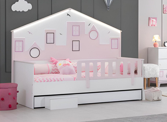 Bett Kinderbett Holzbett Funktionsbett Ausziehbares Holz Mehrfarbig Neu
