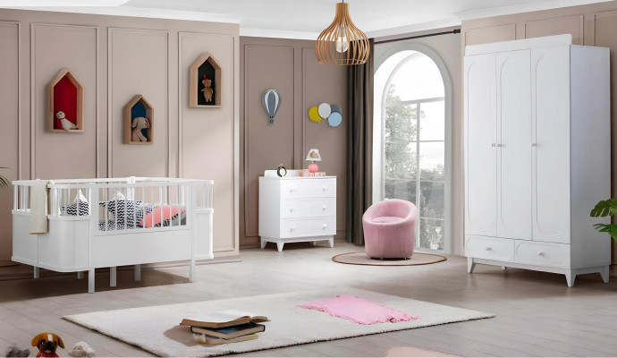 Stilvoll Kinderbett luxuriös Holz Hochwertig Bett Weiß Farbe Exklusive Möbel neu
