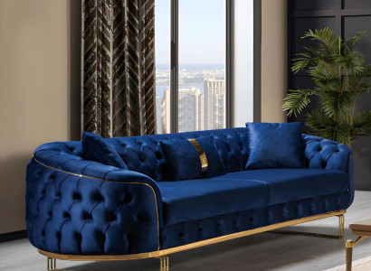 Blauer Chesterfield Dreisitzer Wohnzimmer 3-Sitzer Couch Polster Möbel