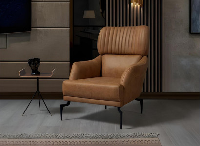 Brauner Ledersessel Luxus Wohnzimmer Lehnsessel Polster Möbel Relaxsessel