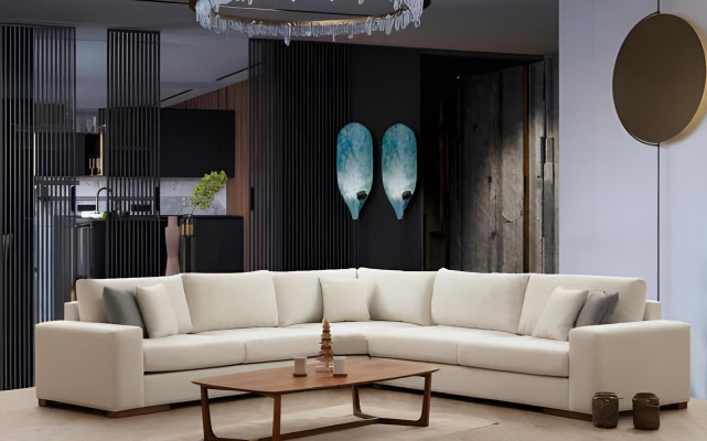 Modernes Weißes U-Form Sofa Schicke Wohnlandschaft Polster Edle Couchen